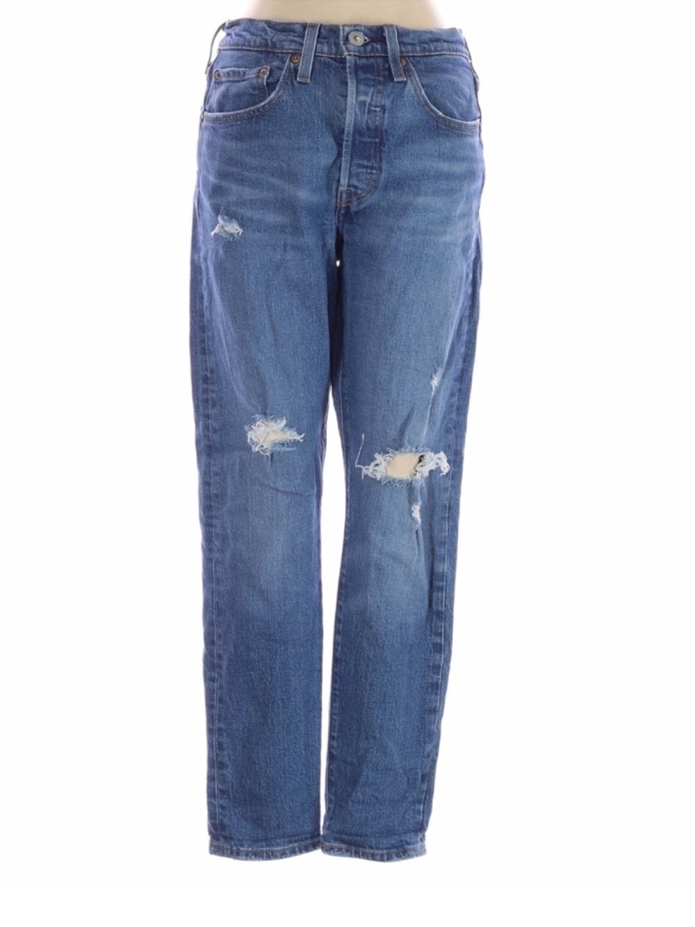 Levi’s 501 Distressed Jeans Medium Wash Button Fly Straight Leg 26 - Picture 2 of 5
